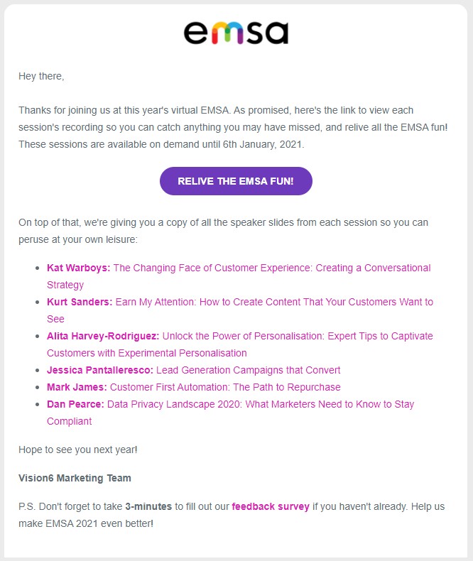Post-event Marketing Email