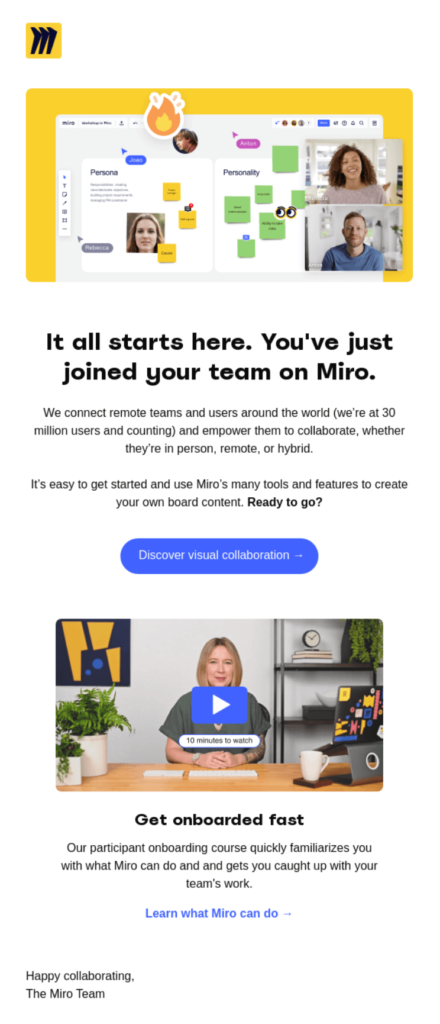Welcome email in an onboarding series