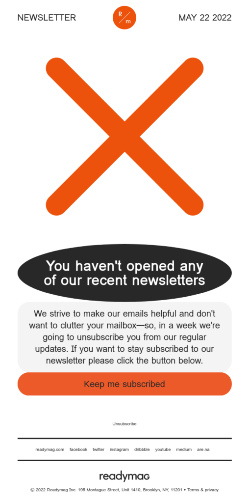 Unsubscribe email for an email newsletter database
